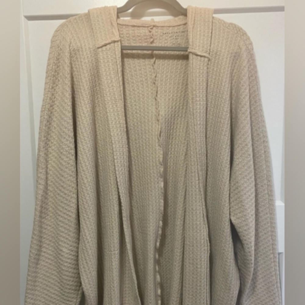 American Eagle Open Front Hooded Cardigan, 3/4 Sleeve, Size L